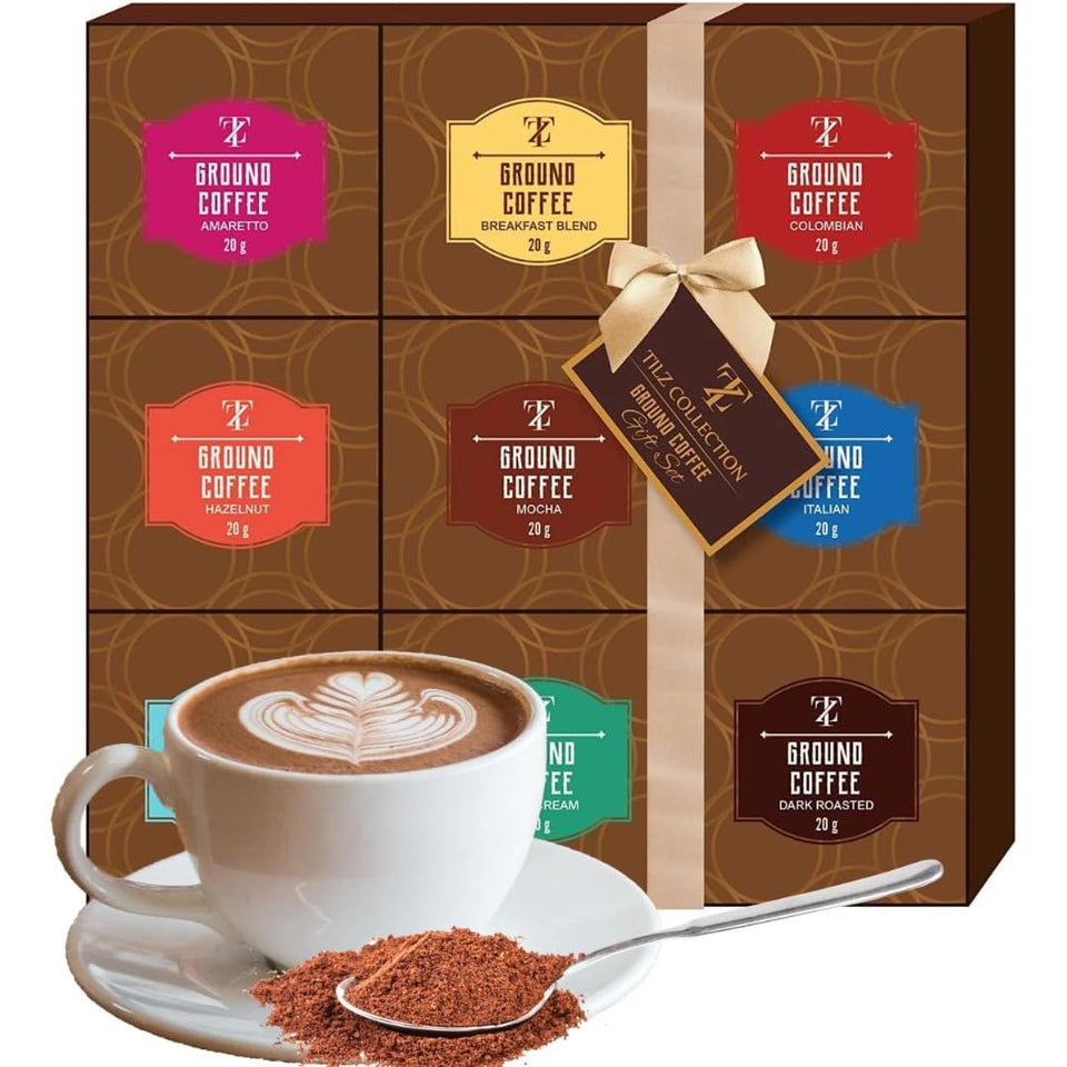Tilz Coffee Gift Set featuring nine flavors in premium box for gifting and tasting.