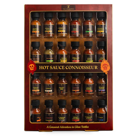 TILZ COLLECTION 24-bottle hot sauce display, ideal for gifting and flavor exploration.