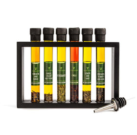 Tilz Collection Basil Oil bottle with fresh basil; enhances pasta and salads with aromatic herb flavor.