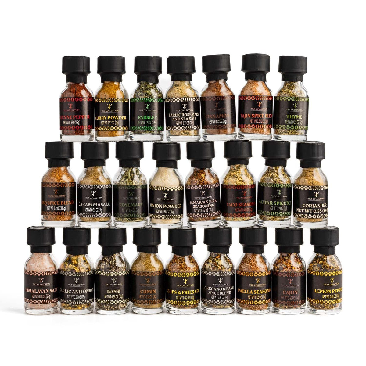 TILZ COLLECTION 24-spice variety lineup ready to sprinkle over meals