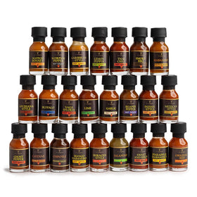 TILZ collection bottle labels closeup highlighting gourmet ingredients and distinctive flavors.