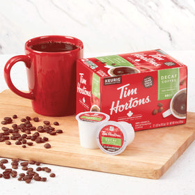 Tim Hortons product packaging on a shelf, ready to reorder.