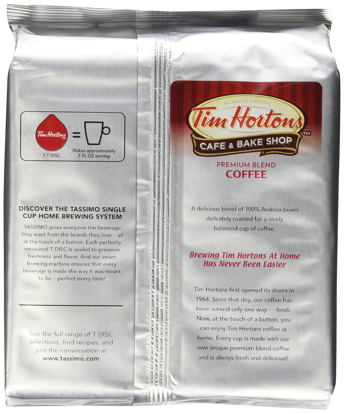 Tim Hortons coffee T DISC 8oz cup, smooth aroma and balanced flavor for a quick morning sip.