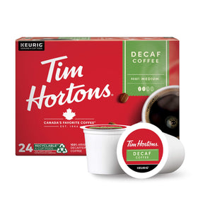 Tim Hortons decaf medium roast K-Cup pod ready for Keurig brewing