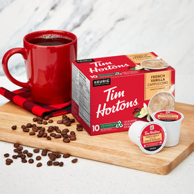 Tim Hortons French Vanilla Cappuccino cup with creamy aroma and vanilla notes