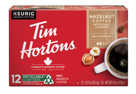 Tim Hortons hazelnut coffee being poured into a mug for a comforting moment.