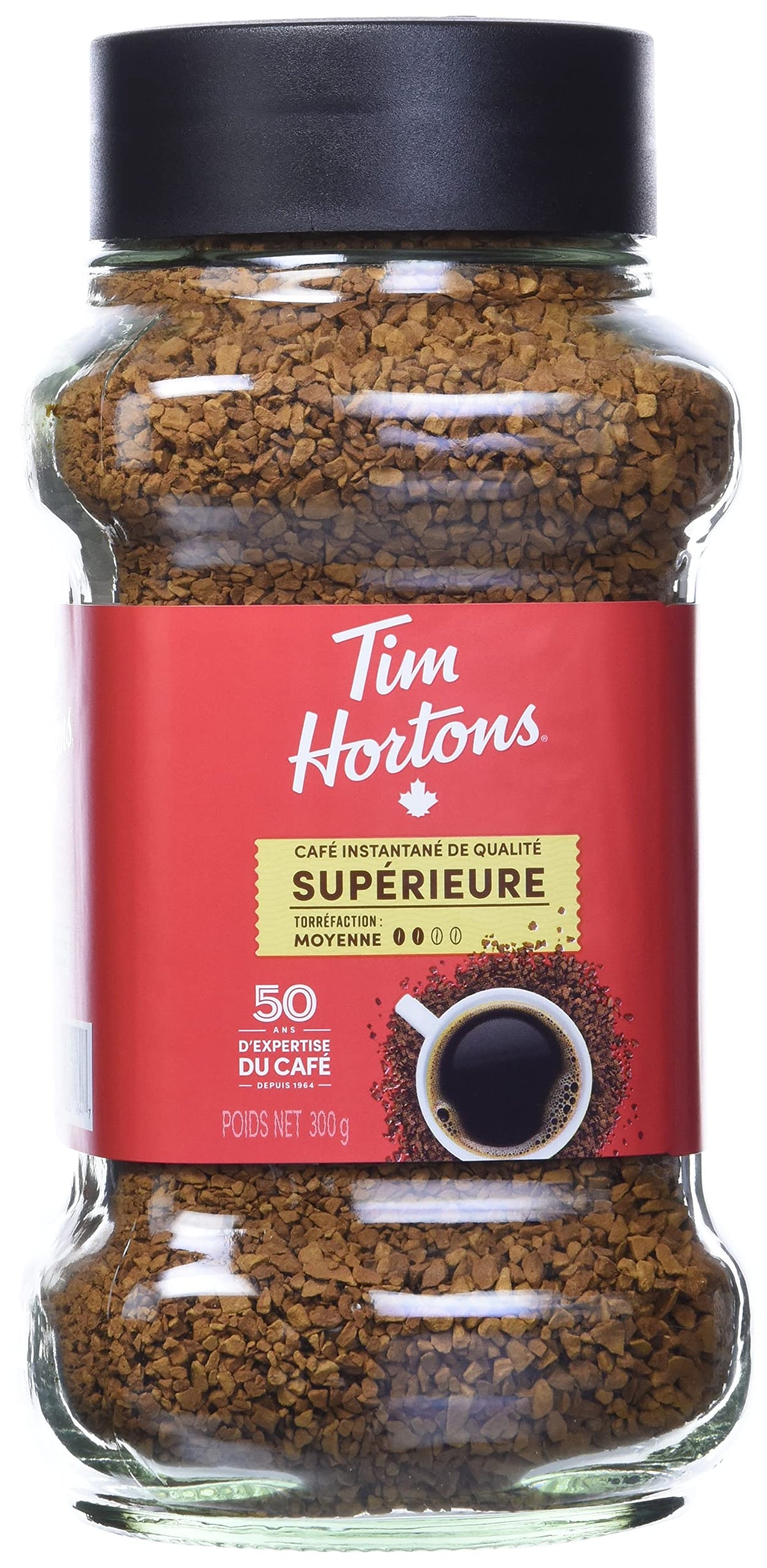 Tim Hortons Instant Coffee brew cup, quick prep and rich aroma.
