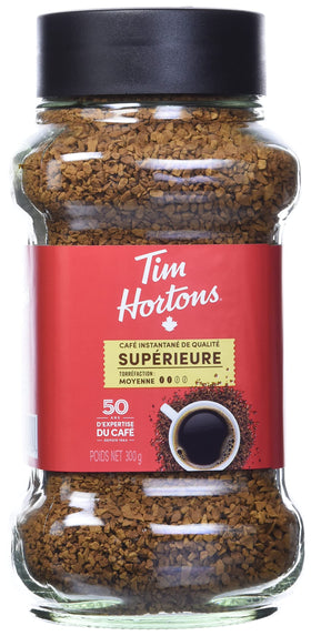 Tim Hortons Instant Coffee brew cup, quick prep and rich aroma.