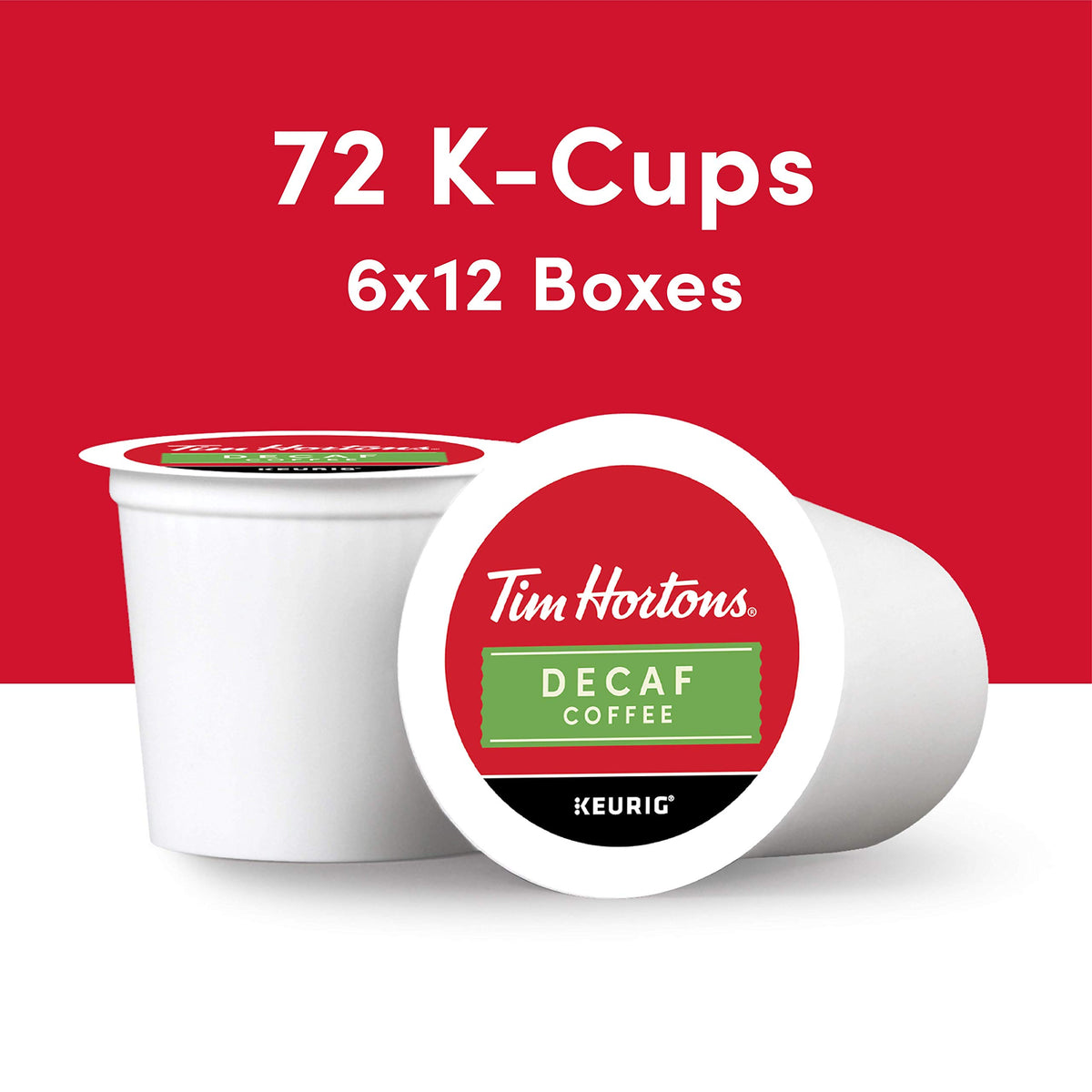 Close-up of Tim Hortons K-Cup pods showing Keurig compatibility.