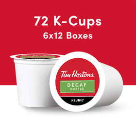 Close-up of Tim Hortons K-Cup pods showing Keurig compatibility.