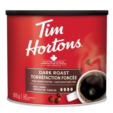 Tim Hortons decaf organic can label, indicating quality and sustainable sourcing.