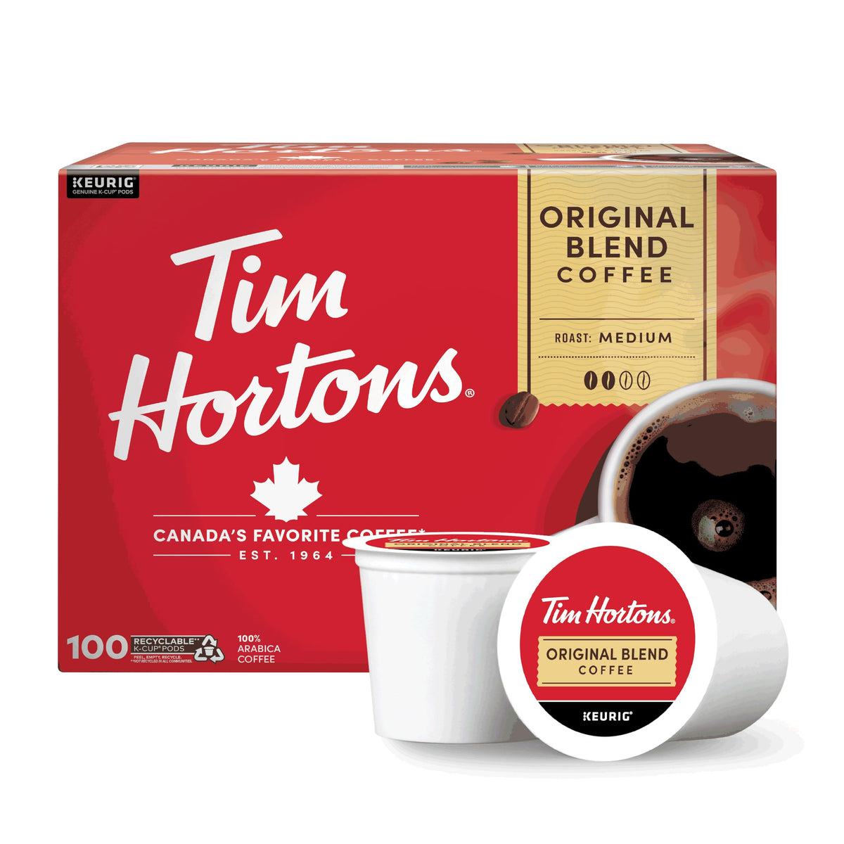 Tim Hortons Original Blend medium roast pod for Keurig brewers, ideal for a balanced morning cup.