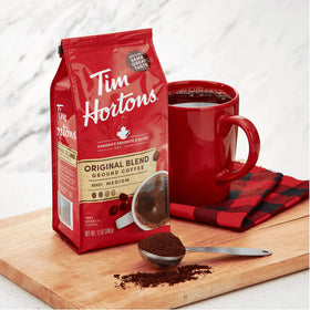 Six-pack of Tim Hortons Original Blend ground coffee for home use