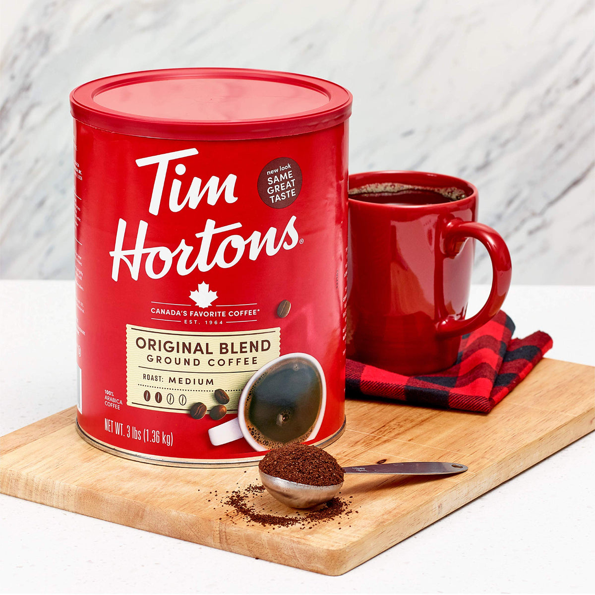 Pour-over setup with Tim Hortons Original Blend highlighting clarity and aroma.