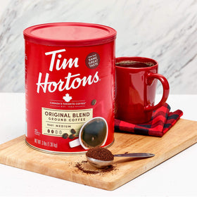 Pour-over setup with Tim Hortons Original Blend highlighting clarity and aroma.