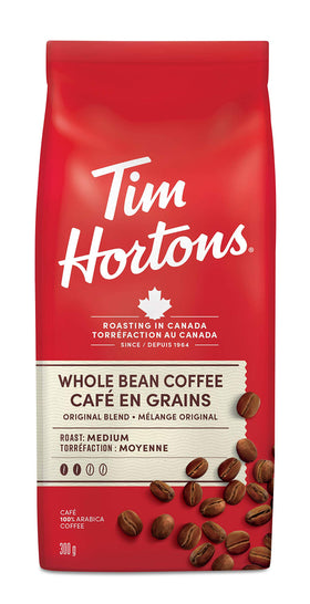 Tim Hortons Original Blend whole bean bag with rich aroma for fresh grinding