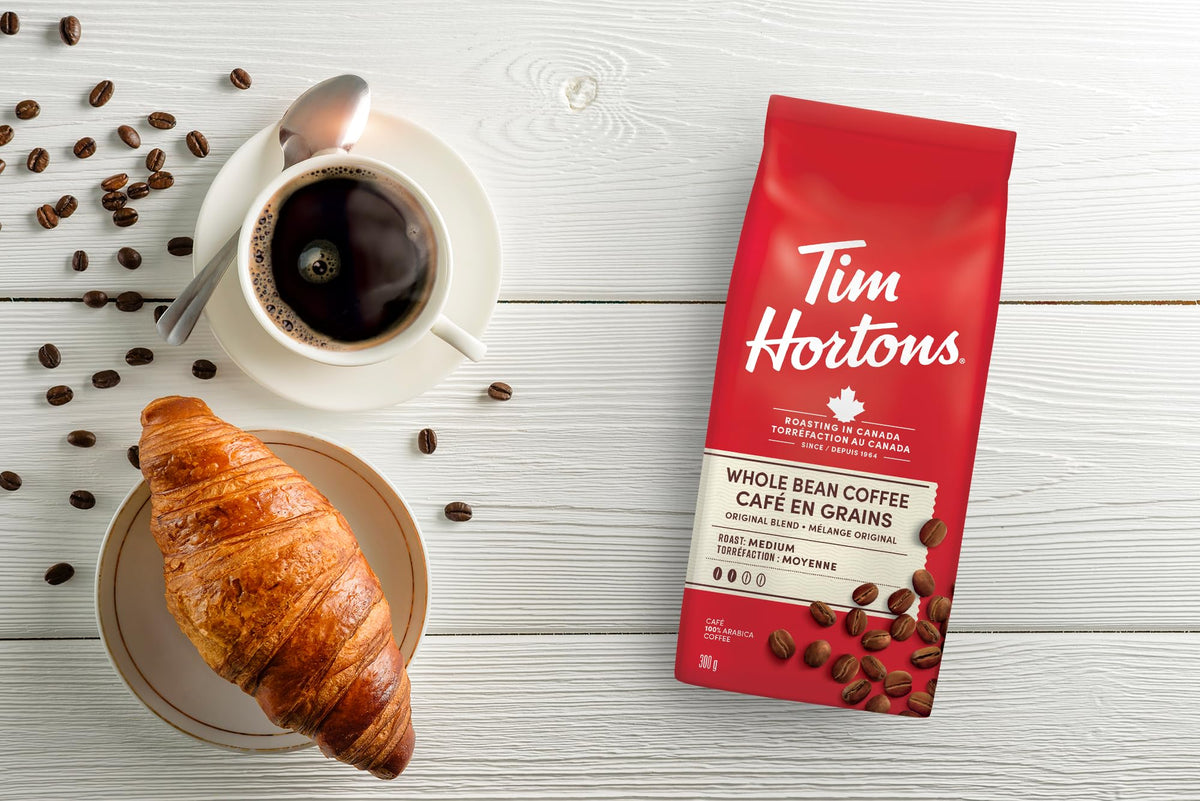 Tim Hortons Original Blend whole beans ready to grind for a fresh brew