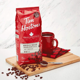 Tim Hortons Original 32-ounce bag with scoop included for easy measuring.