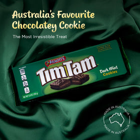 Tim Tam Dark Mint Cookie close-up highlighting chocolate coating and crisp edges