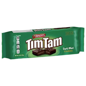 Tim Tam Dark Mint Cookie cross-section shows three layers: biscuit, mint cream, coating