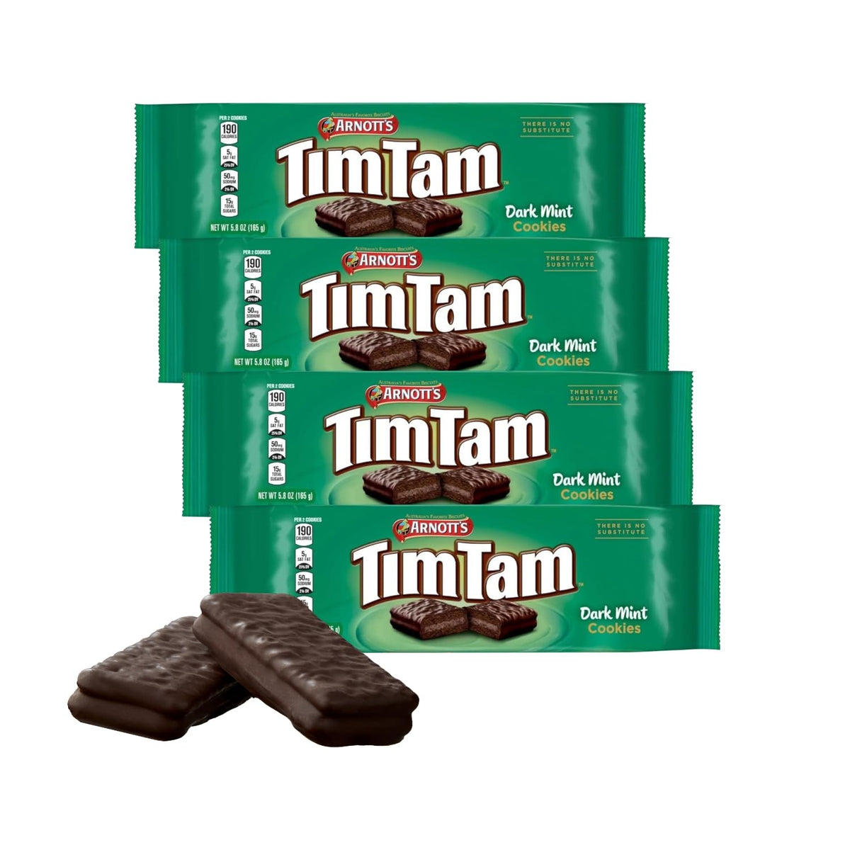 Tim Tam Dark Mint Cookie front view in a four-pack for sharing