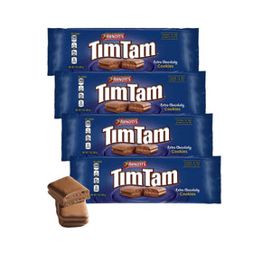 Tim Tam Extra Chocolatey Cookies with enhanced coating for a richer bite, ideal for tea time.