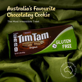 Tim Tam gluten-free original setup with tea, perfect for a break.
