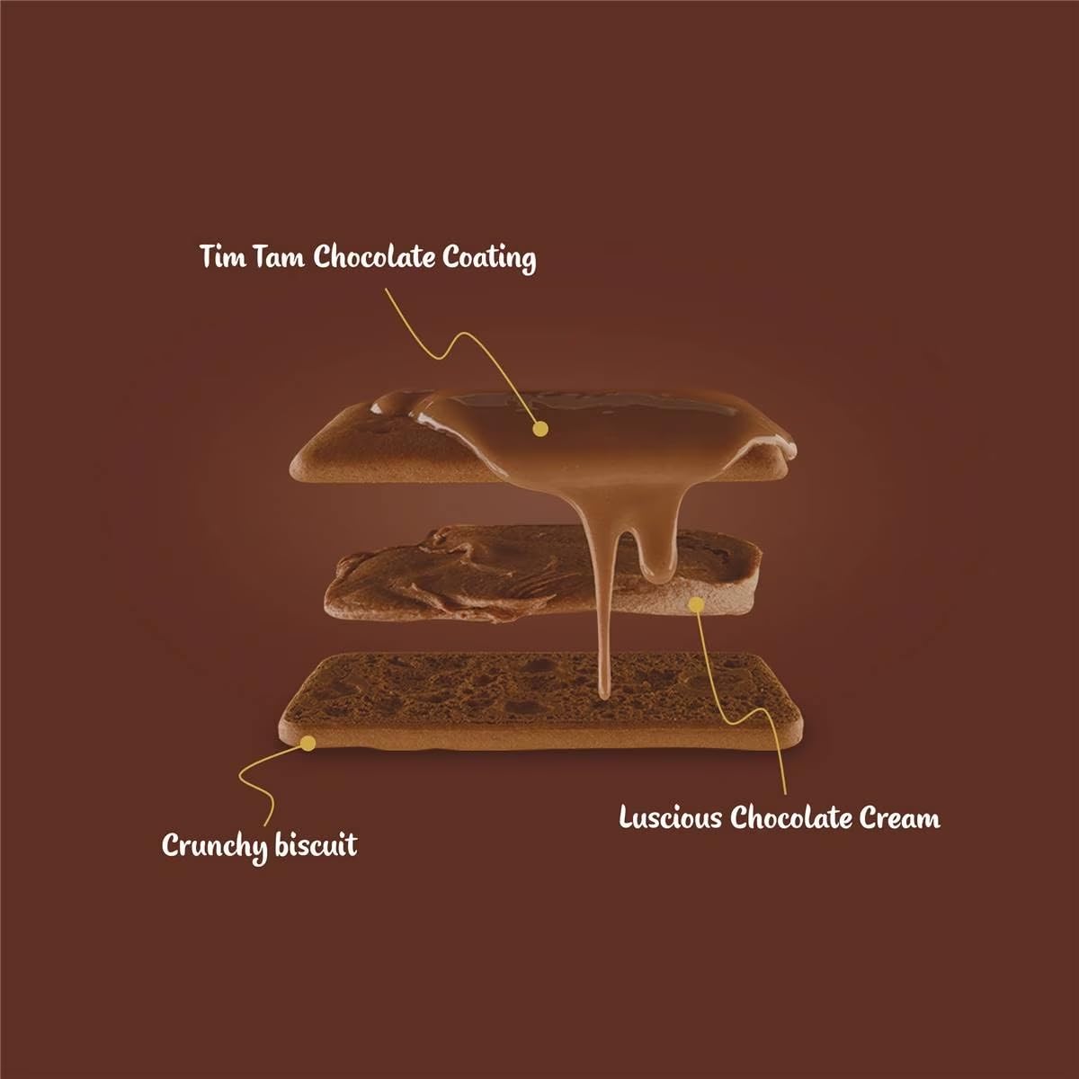 Tim Tam ingredients label view reveals biscuit components for informed indulgence.