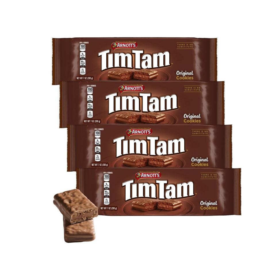 Tim Tam Milk Chocolatey Cookies 7 oz pack shown, ideal for tea time and sharing.