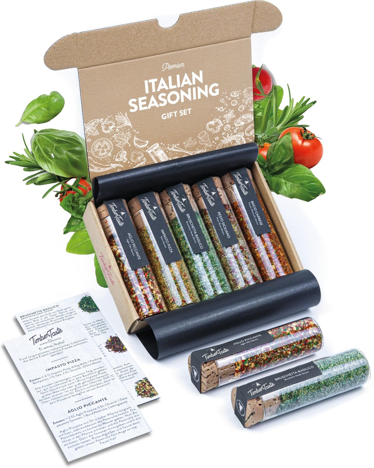 Timber Taste Italian Spice Set in gift packaging, ideal for gifting