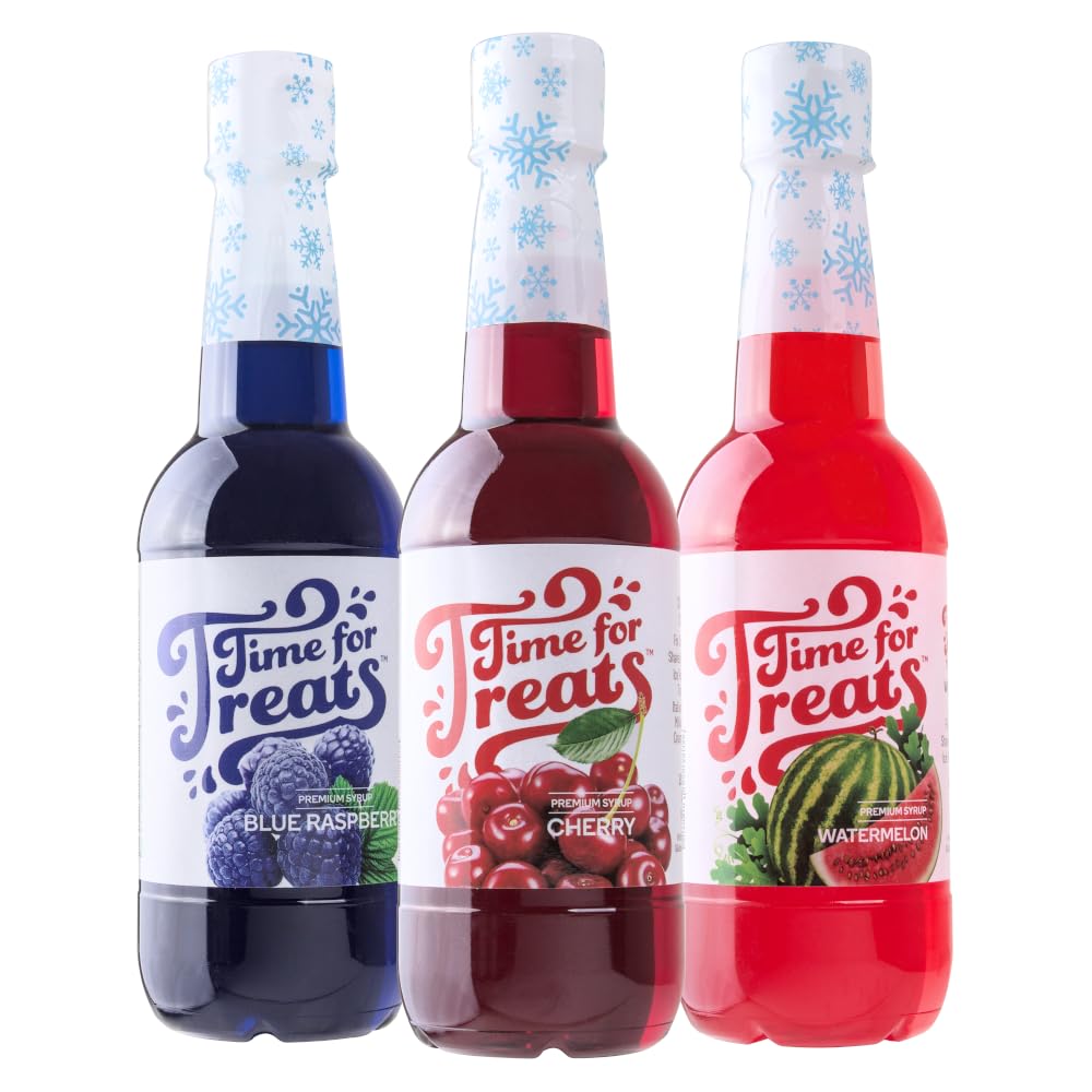 TIME FOR TREATS cherry syrup bottle pour for snow cones and drinks.