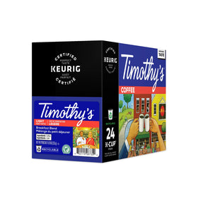 Timothy's Breakfast Blend cup pour ready for a flavorful start.