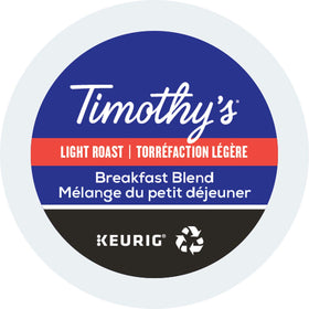 Timothy's Breakfast Blend pod box for quick, convenient mornings.