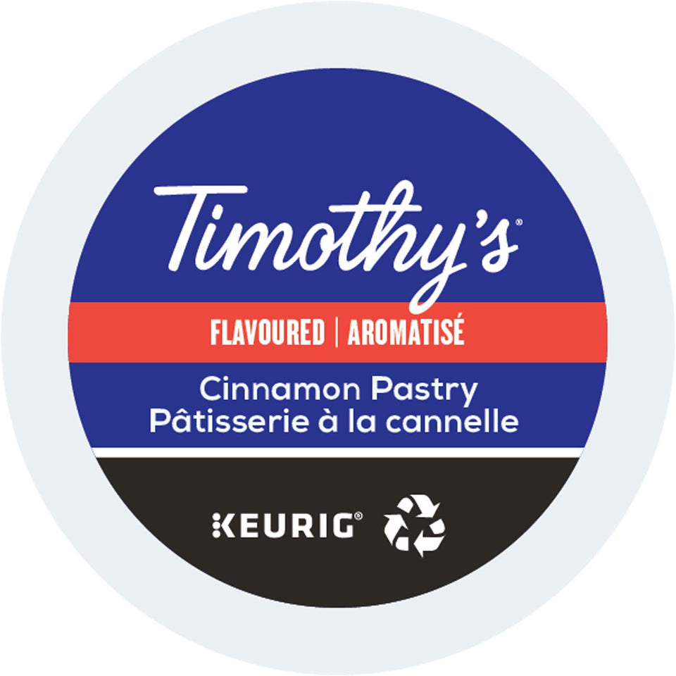 Timothy's Cinnamon Pastry coffee cup with warm aroma and smooth medium roast.