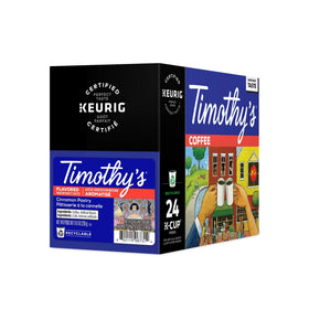 Timothy's Cinnamon Pastry K-Cup pods pack shot, emphasizing convenient single-serve flavor.