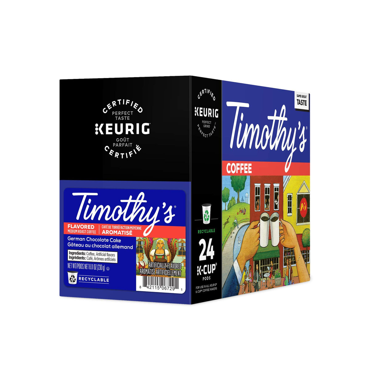 Timothy's German Chocolate Cake K-Cup pack image: ideal for quick, mess-free mornings.