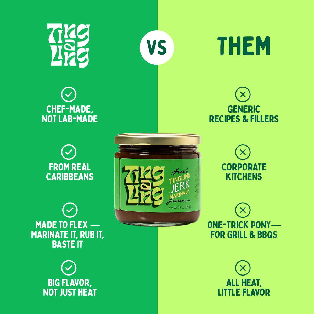 Ting A Ling Jerk Marinade refrigeration scene emphasizes easy fridge storage.