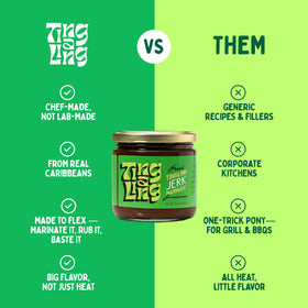Ting A Ling Jerk Marinade refrigeration scene emphasizes easy fridge storage.