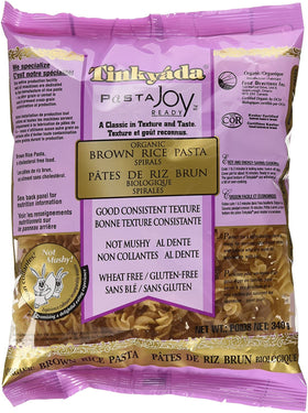 Tinkyada gluten free organic brown rice pasta spirals in packaging for easy meals