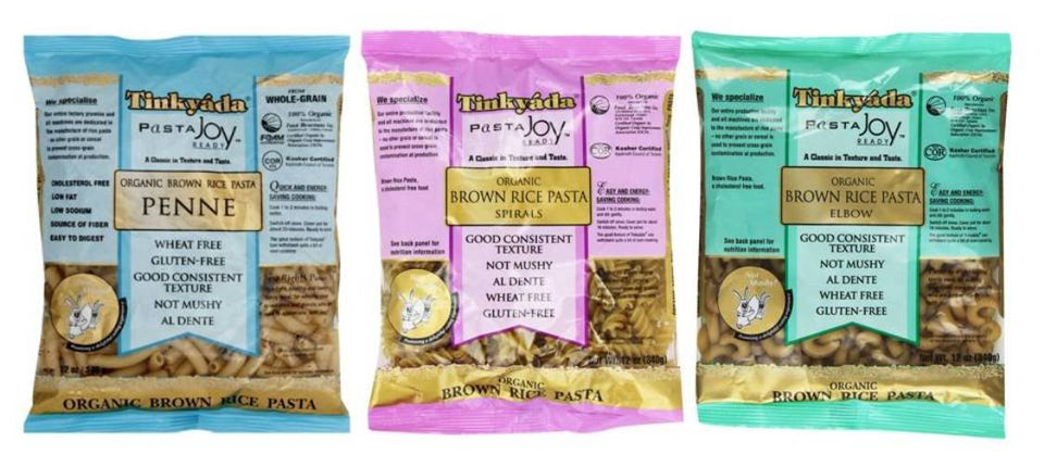 Tinkyada elbow pasta 12oz gluten-free brown rice, ideal for quick weeknight meals.