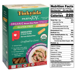 Tinkyada organic brown rice pasta ingredients image showing certified organic quality