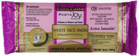 Tinkyada white rice pasta spaghetti 16 oz case twelve, convenient pack for allergy-friendly meals.