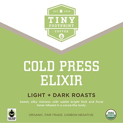Tiny Footprint Coffee Cold Press Elixir beans: shade-grown Arabica for rich, balanced flavor.
