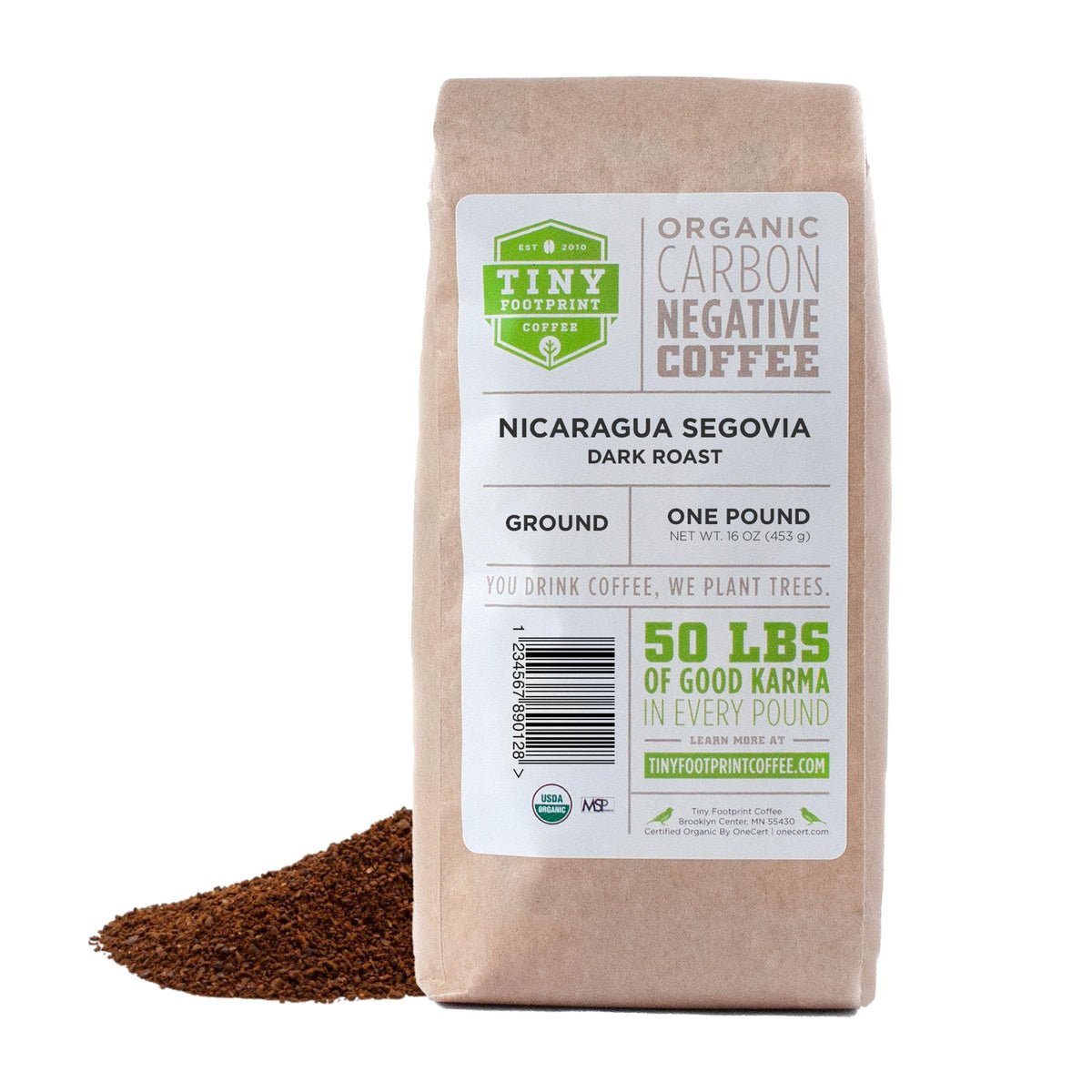 Tiny Footprint Coffee Nicaragua Segovia ground 16oz bag for everyday brewing and carbon awareness