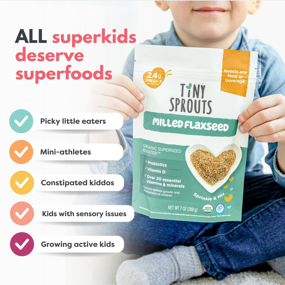 Tiny Sprouts allergen-safe label signals purity and safety.
