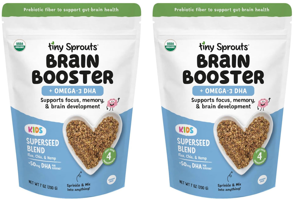 Tiny Sprouts brain-boost seeds bottle ready for breakfast