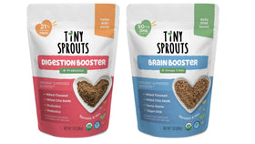 Tiny Sprouts Brain Booster bottle pour to support kid focus at breakfast