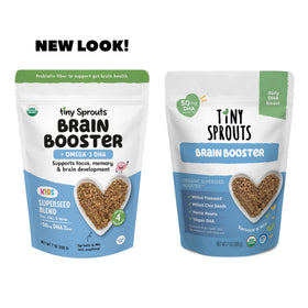 Tiny Sprouts brain booster ingredients closeup — omega-3 rich blend supports learning potential.