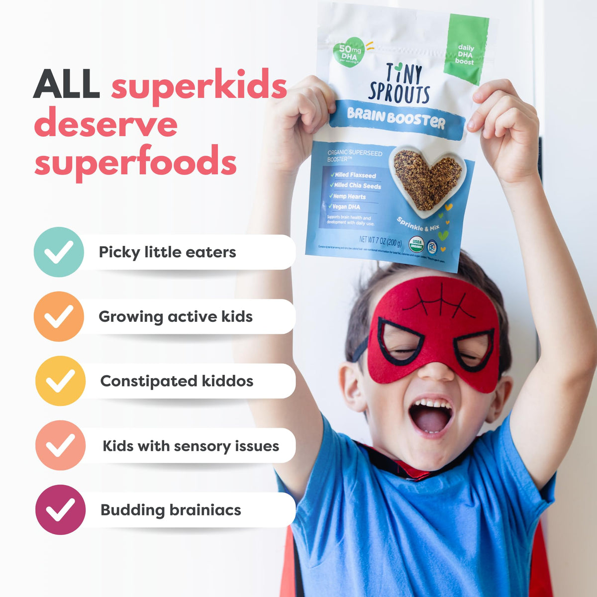 Tiny Sprouts Brain Booster yogurt-mix aiding brain-friendly snacks for kids
