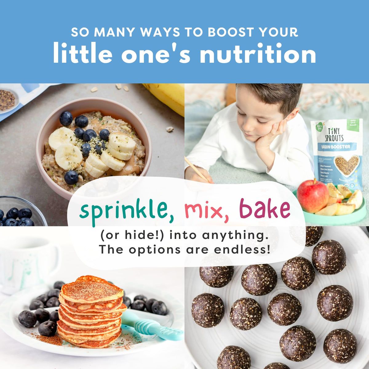 Tiny Sprouts Digestion Booster kitchen-scene with probiotic fiber for gut comfort